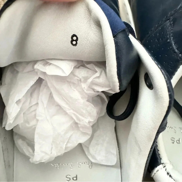 NEW PAUL SMITH Leather Saturn Trainers Sneakers Dark Navy Rainbow Stripe 8 - Picture 10 of 11